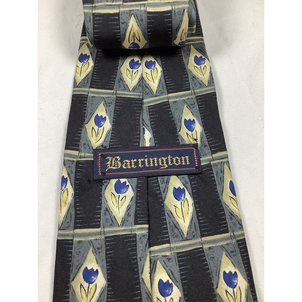 Barrington Silk Tie Mens Blue Yellow Tulip Floral Geometric Necktie